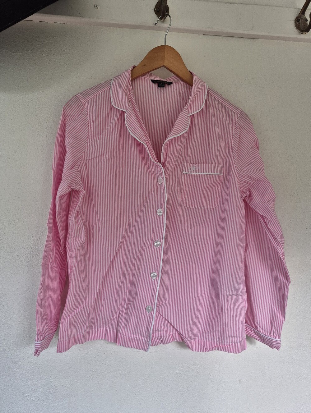 Brooks Brothers Cotton Poplin Pink And White Stripe Pyjama Top Small